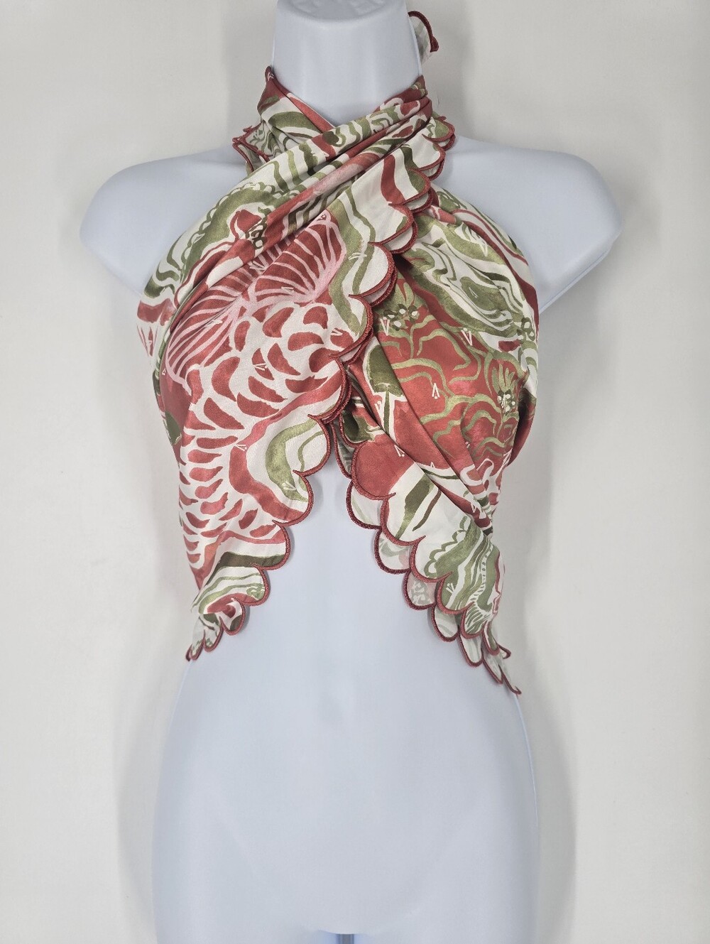 Andrea Iyamah Scarf Top Scallop Abstract Mushroom Print OS One Size